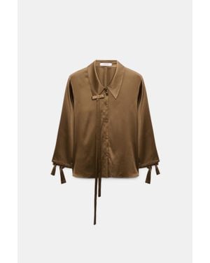 Dorothee Schumacher Slim Satin Blouse With Ties - Natural