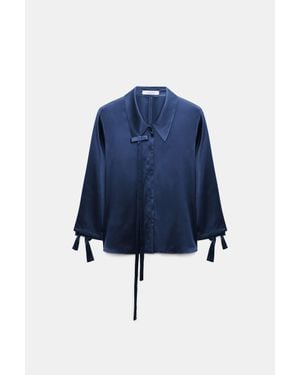 Dorothee Schumacher Slim Satin Blouse With Ties - Blue