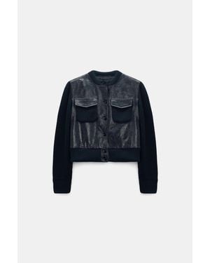 Dorothee Schumacher Leather And Knit Jacket - Blue