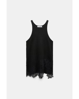 Dorothee Schumacher Rib Knit Cotton Tank Top With Lace Trim - Black
