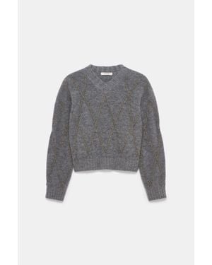 Dorothee Schumacher Pullover mit V-Ausschnitt und Argyle-Stickerei - Grau