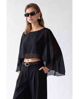 MixRay Lockere Chiffon-Bluse Mit Rundhalsausschnitt - Schwarz