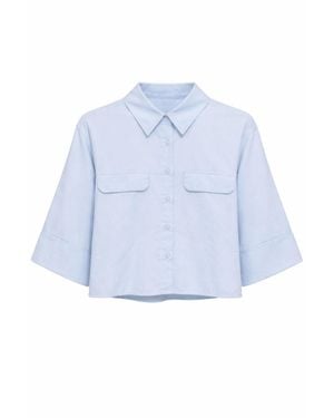 MixRay Kurzärmeliges Crop-Popeline-Shirt - Blau