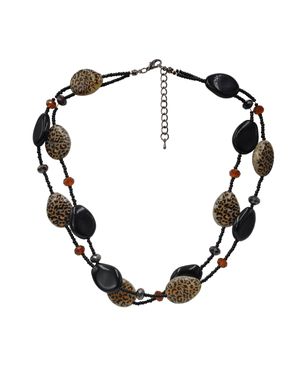 Steuer Modeschmuck Collier Zweireihig Mit Kunststoffelementen Schwarz Und Braun