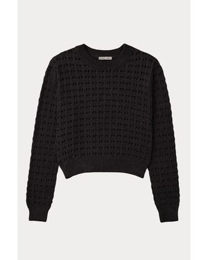 MixRay Strukturierter Strick-Relaxt-Crop-Pullover Mit Rundhalsausschnitt - Schwarz