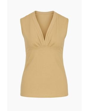Conquista Ärmelloses Jersey-Top Mit V-Ausschnitt Von Bisuit – Stretch-Baumwollmischgewebe - Natur