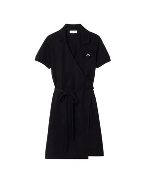 Lacoste Wickelkleid Für Damen, V-Ausschnitt, Kurzärmlig - Schwarz