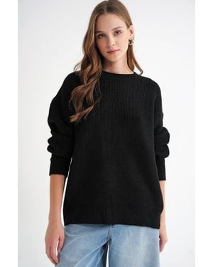 MixRay Langarm-Rippstrickpullover - Schwarz