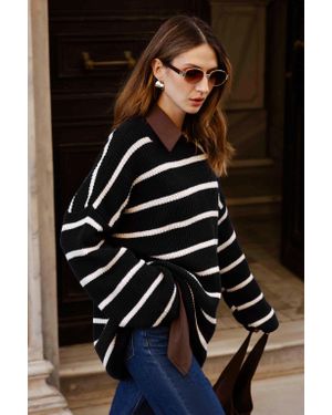 Touché Privé Grosse Gestreifte Stricktunika - Schwarz
