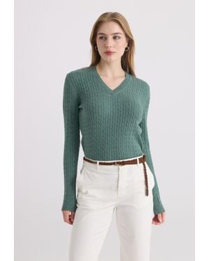 Felix Hardy Pullover V-Ausschnitt-Pullover - Grün