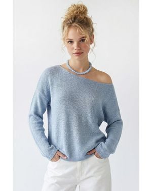 MixRay Übergroßer Bootsausschnitt-Strickpullover - Blau