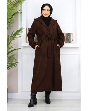 Moda Mihram Vorne Gebundener Wollmantel - Braun