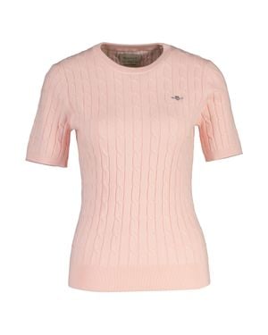 GANT Stretch Cotton Cable C-Neck T-Shirt - Pink