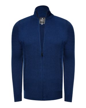 Rusty Neal Feinstrick Im Biker-Stile Slim Fit Strick-Jacke - Blau