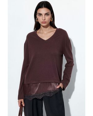 Busem Damen V-Ausschnitt Strickpullover - Lila