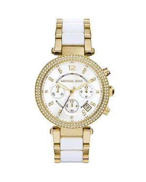 Michael Kors Parker Mk6119 Damen Zwei-Farben Chronographuhr 39 Mm & Weiß - Mettallic