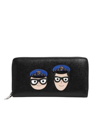 Dolce & Gabbana Schwarzes Leder Reißverschluss Continental Herren Geldbörse