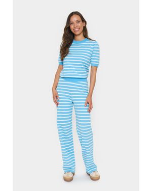 Saint Tropez Casual Hose Gerade Passform Ethereal Ice Stripe - Blau
