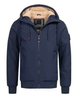 Alessandro Salvarini Herren Winterjacke As-431 – Warm, Mit Teddyfellfutter & Kapuze - Blau