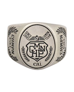 Caï Ring 925/- Sterling Siegelring Satiniert Oxidiert Champion Wappen - Mettallic
