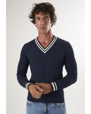 Felix Hardy Pullover Basic-Pullover Mit V-Ausschnitt Und Zopfmuster - Blau