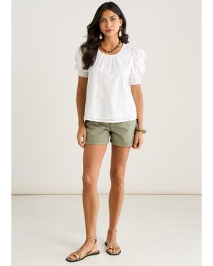 Gini London Cremefarbenes Oberteil Mit Puffärmeln Im Broderie-Anglaise-Stil - Natur