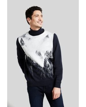 Bugatti Herren Rollkragenpullover Mit Winterlichem Bergmotiv - Blau