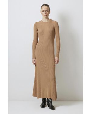 Touché Privé Rubiertes Strickkleid Mit Hohem Kragen - Natur