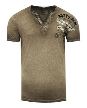 Rusty Neal V-Neck T-Shirt Verwaschen Mit Seitlichem Print - Grün