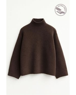 MixRay Übergroßer Gerippter Rollkragenpullover - Braun