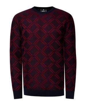 Rusty Neal Feinstrick Mit Karo-Muster Rundhals-Pullover - Blau