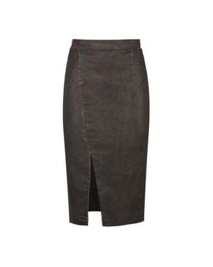 Conquista Dunkelbrauner Midi-Rock Im Jeans-Look Mit Waschung – Frontschlitz, Verdeckter Reißverschluss - Grau