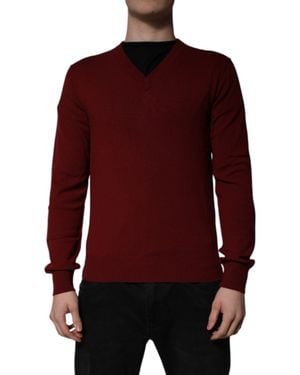 Dolce & Gabbana Merino-Wolle V-Ausschnitt Pullover - Rot