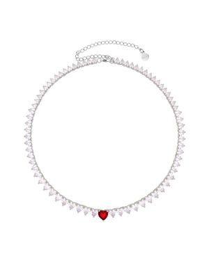 Fashionbox Collier Rhodiniert Zirkonia Weiss Mittelteil Zirkoniaherz Rot - Weiß