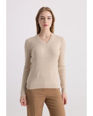 Felix Hardy Pullover V-Ausschnitt-Pullover - Natur