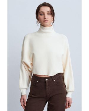 Dilvin Damen Oversized Verkürzter Rollkragenpullover - Weiß