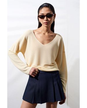 Dilvin Damen V-Ausschnitt Rippenstrickpullover - Blau