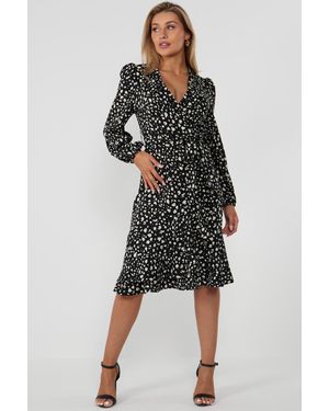 Gini London Schwarzes Midikleid Mit Vollen Ärmeln Und Gürtel