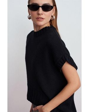 Dilvin Übergroßer Gerippter Strickpullover-Weste - Schwarz
