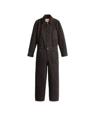 Levi's "Iconic" Jumpsuit Für Damen, Mit Kragen, Denim, Weites Bein, Langärmlig - Schwarz