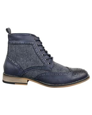House Of Cavani Klassische Herren-Tweed-Oxford-Stiefeletten Aus Marineblauem Leder