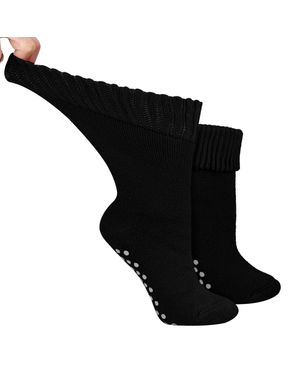 Dr.Socks Damen Extra Breite Winterbett-Socken Mit Grip - Schwarz