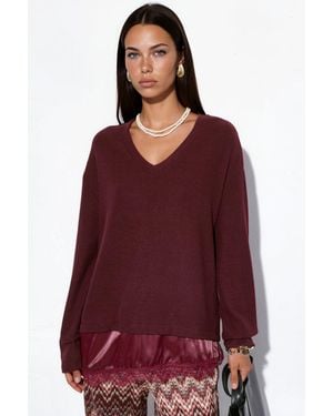 Busem Damen V-Ausschnitt Strickpullover - Rot
