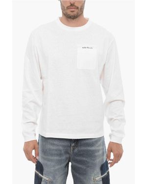 Palm Angels Langärmliges Rundhals-T-Shirt Mit Brusttasche - Weiß