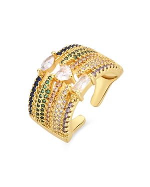 Luxenter Ring Aus Metalllegierung Und Mehrfarbigem Zirkonia, Gefertigt - Mettallic