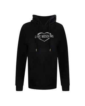 Love Moschino Love Schwarzer Kapuzenpullover Mit Silbernem Herzlogo