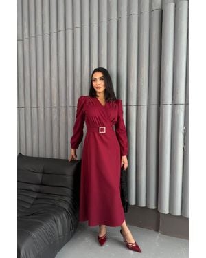 Msn-Collection Gürtel-A-Linien-Midikleid - Grau