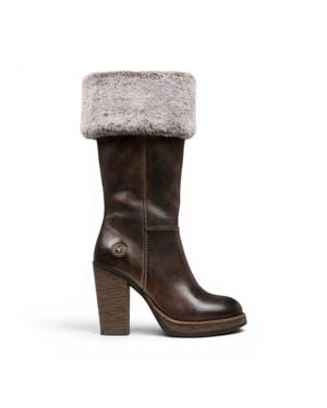 Windsor Smith Windsorsmith Damen-Braune Leder-Fellstiefel Mit Hohem Absatz Für Damen Zur Mitte Der Waden – Lovestruck