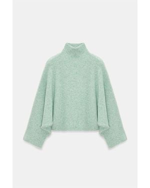 Dilvin Übergroßer Gerippter Rollkragenpullover - Grün