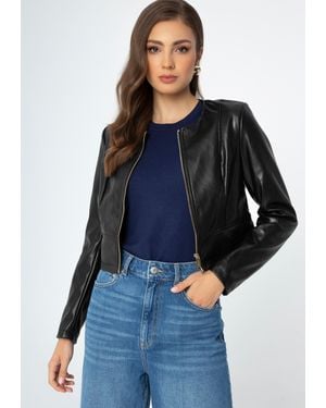 Wittchen Damenjacke Mit Perforationen Aus Schwarzem Kunstleder - Blau